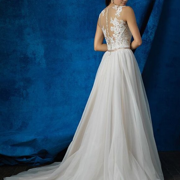Allure Bridals 2-piece Wedding DressLace Illusion Top, Nude/Ivory bottom, A-line - Picture 10 of 11